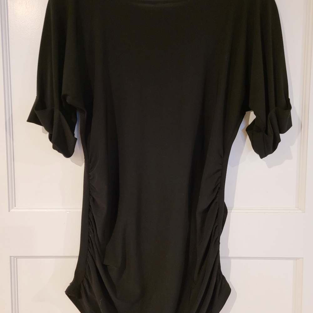 Black Ruched Tunic Top with Bodysuit Sleeves